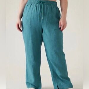 ATHLETA Retreat Linen Wide Leg Pant Size 8 Borealis Green Teal